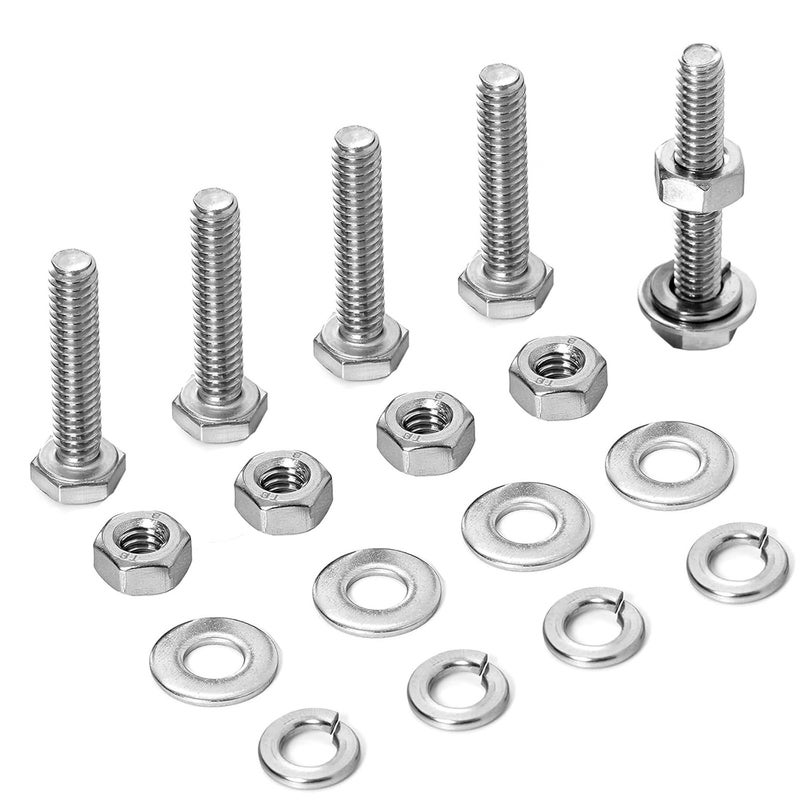 Sprite Science 120PCs 1/4-20 Hex Bolts Screws Hex Nuts Flat Washers Lock Washer Kit, Stainless Steel 304, Fully Threaded Hex Bolt 1/4-20 x 1 Length - Image 1